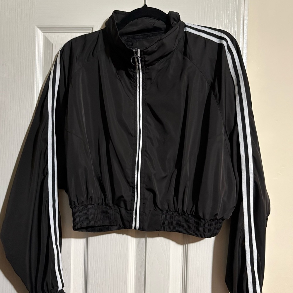 Love Tree Black Bomber Jacket with White Accents